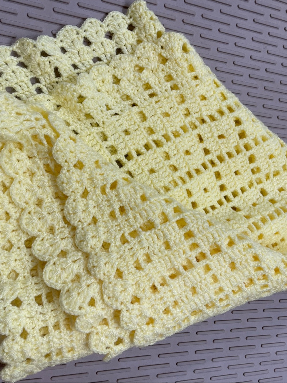 Handmade‎ Yellow Crochet Baby Blanket - Soft Scalloped Edge